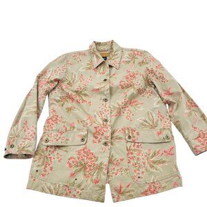 Jones New York Signature Womens Floral Jacket 1X Beige‎ Pink Floral Chore Coat